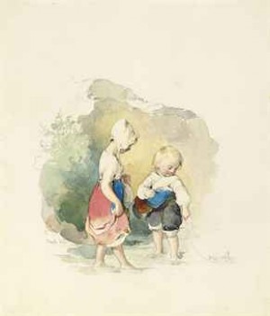 Children Paddling By The Rocks by Peter FENDI
