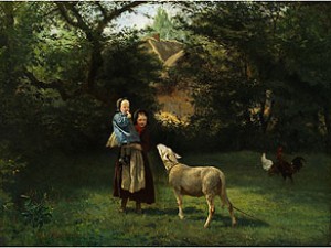Ländliche Idylle Mit Kindern, Schaf Und Hühnern by Jules Léon MONTIGNY