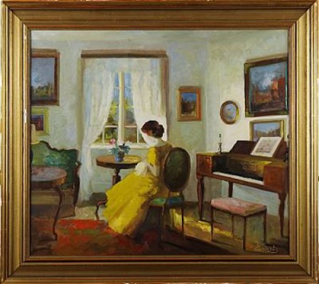 Interiör Med Kvinnofigur by Edith GERT