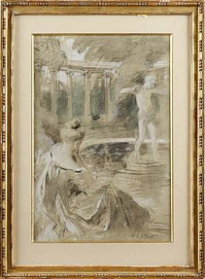 Kvinna Vid Fontän by A. CALLET - auction artwork with signature