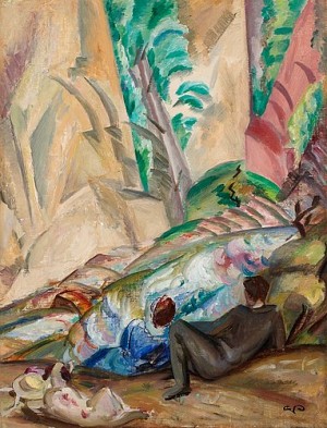 Sydländskt Landskap Med Vilande Par by Georg PAULI