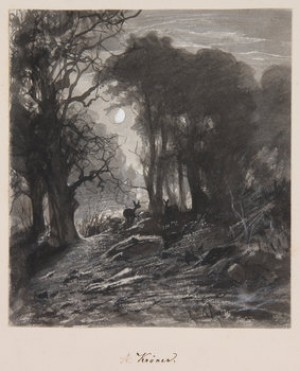 Månbelyst Skogsglänta by Johann Christian KRÖNER - auction artwork with signature