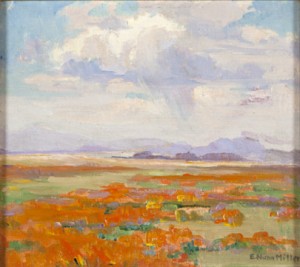 Mountain Landscape With Poppy Field by Evylena Nunn MILLER
