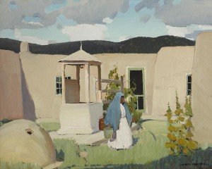 Woman Gathering Water In The Placita by Victor HIGGINS - auction artwork with signature