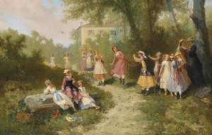 Children Playing In A Garden by Auguste DOVIANE - auction artwork with signature