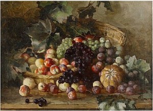 Still Life With A Basket Of Fruits And Vine Leaves by Julij Julevic The Younger KLEVER