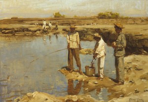 Figures Fishing From The Shore by Gilbert GAUL - auction artwork with signature