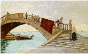 Il Chioggia - Vy över Venetiansk Bro Med Figurer by Luigi ROSA