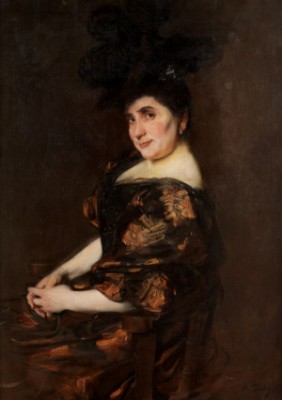 Portrait Einer Dame In Festlichem Kleid Mit Weitem, Schwarzem Hut by Max THEDY