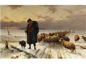 Schäfer Mit Herde In Winterlandschaft by Ernst Adolf MEISSNER - auction artwork with signature