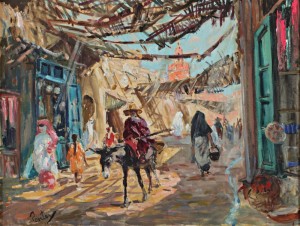 Promeneurs à L'entrée Du Souk by Henri Jean PONTOY