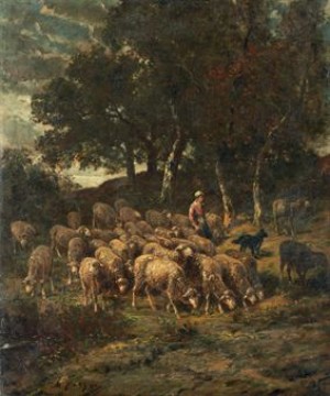 Shepherdess And Her Flock by Charles Emile JACQUE