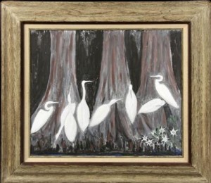 Flock Of Egrets Backed By Trees by Katherine SEELER - auction artwork with signature
