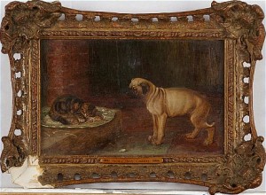 Mops Med Katt by Horatio Henry COULDERY - auction artwork with signature