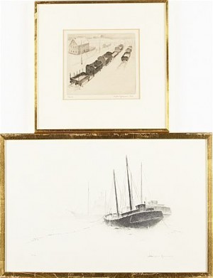 (2) Motiv Med Bangård Resp. Segelbåtar by Björn JONSON