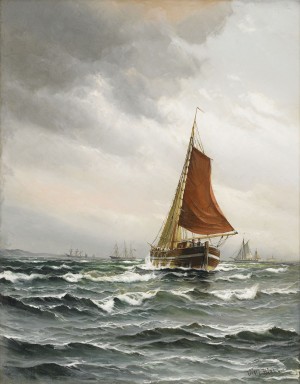 Segelfartyg På Böljande Vågor by Vilhelm Victor BILLE