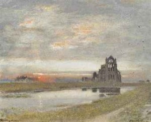 Whitby Abbey, Twilight by Albert GOODWIN