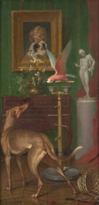 Parisian Interior With Greyhound And Parrot by Montague FLAGG