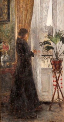 Woman Gazing Out A Window by Eugene JOORS - auction artwork with signature