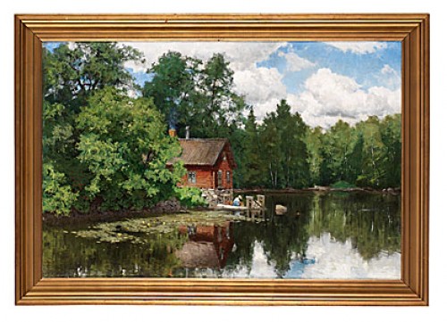 Insjölandskap Med Röd Stuga by Olof ARBORELIUS