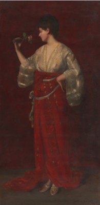 Elegantly Dressed Woman With A Rose by Gustave LAROZE