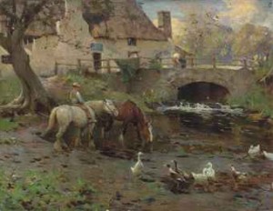 Horses Watering by Frederick HALL