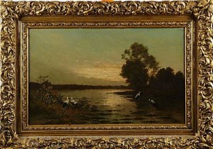 Storkar Vid Vattendrag by L. KHOELER - auction artwork with signature