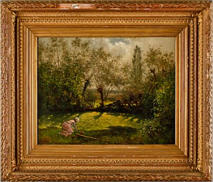 Solbelyst Trädgård Med Kvinna by Howard CAMPION - auction artwork with signature