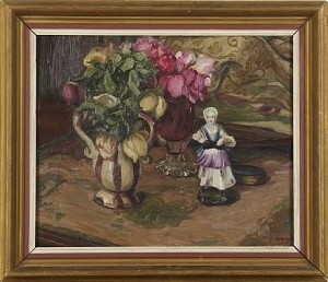 Stillben Med Figurin Och Blommor by Maximilian NEUBÖCK - auction artwork with signature