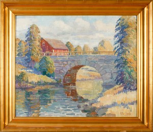 Landskap Med Bro, Byggnad Och Vattendrag by Alfred William FINCH