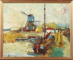 Kustmotiv Med Väderkvarn Och Båt by Hans BENDIX