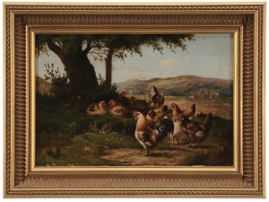 Chickens In A Yard by August LAUX - auction artwork with signature