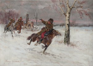 Militärer Jagande Man Till Häst by Jerzy KOSSAK