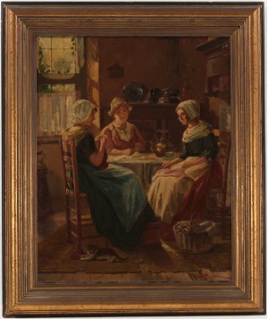 Three Young Women In A Kitchen by Adolf RAUFER - auction artwork with signature