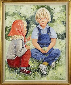Pojke Och Flicka by Monica SMETANA - auction artwork with signature