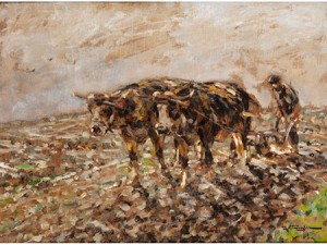 Ochsengespann Mit Pflügendem Bauern by Julius SEYLER