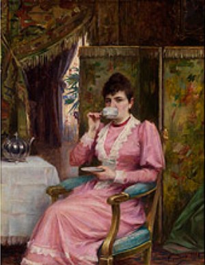 Dame Beim Teetrinken by Adrien Henri TANOUX - auction artwork with signature