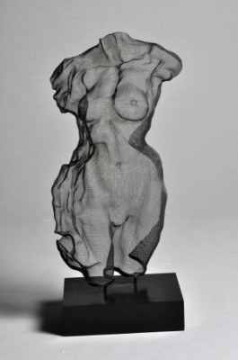 Molded Black Steelmesh Figural Sculpture Of A Female Torso by David BEGBIE