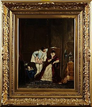 Romantisk Interiör Med Par by F. FECHNER - auction artwork with signature