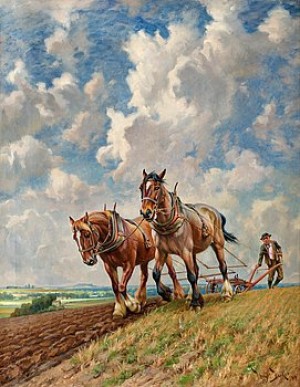 Ploughing The Fields by Wright BARKER - auction artwork with signature
