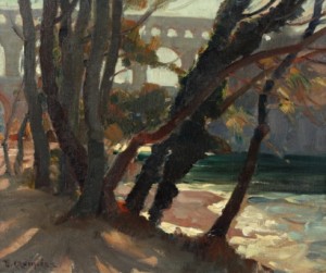 Le Pont Du Gard Vu De Derrière Les Arbres by Victor CRUMIERE - auction artwork with signature