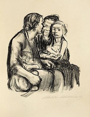 Zwei Schwatzende Frauen Mit Zwei Kindern by Käthe KOLLWITZ