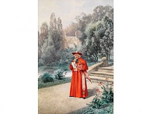 Kardinal Beim Lesen Eines Briefes In Einem Barockgarten by Willy WEBER