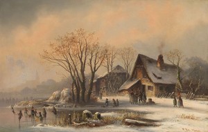 Schlittschuhläufer Im Winterlichen Moorenweis by Anton DOLL