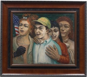 Four Figures And American Flag by Albert PELS
