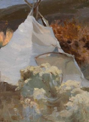 White Tipi Nocturne And Chamisa by Eanger Irving COUSE