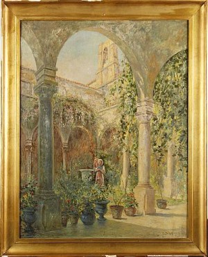 (tillskriven) Innerträdgård by George DRAH - auction artwork with signature
