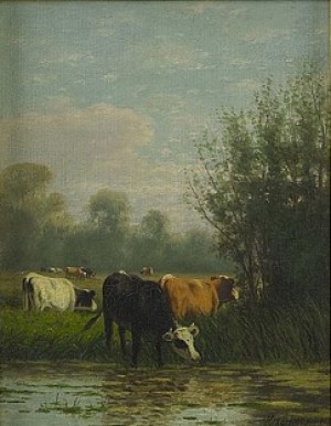 Landscape With Cows by Mikhail Ivanovich KHOLODOVSKY - auction artwork with signature