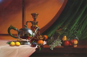 Untitled (still Life With Silver Teapot, Decanter, And Fruit) by Stanley Maxwell BRICE