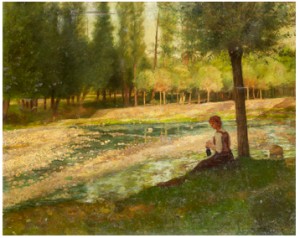 Parklandskap Med Kvinna Vid Damm by José FRAPPA - auction artwork with signature